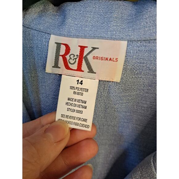 R&K Originals Light Blue 3 Button Blazer with Attached Flower Size 14 - Picture 3 of 5